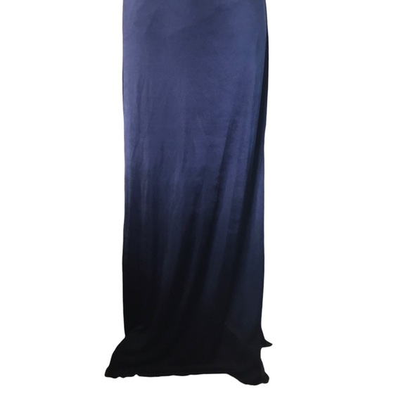 BCBGMaxazria Navy Blue Asymmetrical Beaded Maxi Dress - Picture 2 of 8